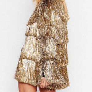 Nasty Gal Tiered Fringe Metallic Tinsel Jacket